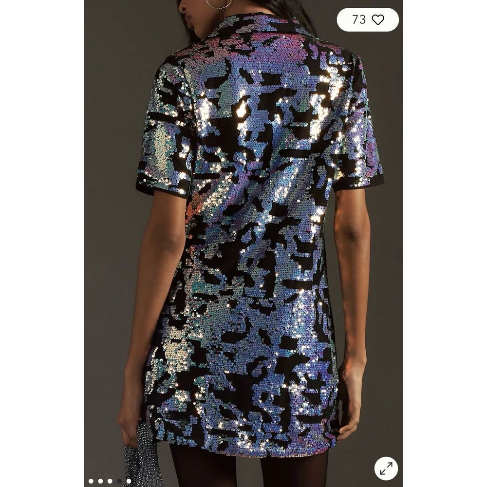 Anthropologie Sz M Bhanui by Jyoti Sequin Mini Dress Iridescent Blue Black Party - Picture 7 of 11